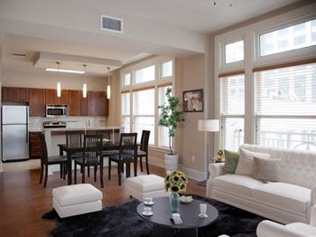 Hardwood flooring throughout living spaces